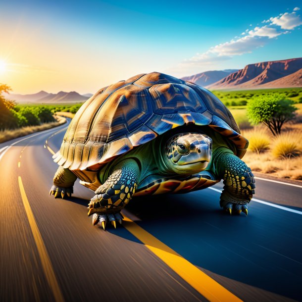 Image d'une tortue dans une ceinture sur la route