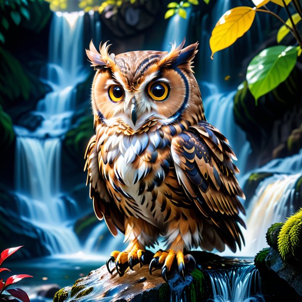 Pic of a owl in a gloves in the waterfall