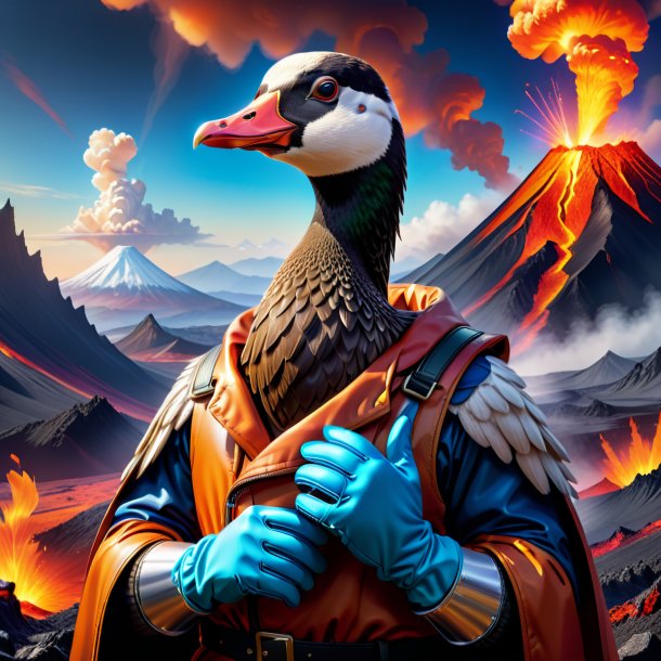 Illustration of a goose in a gloves in the volcano