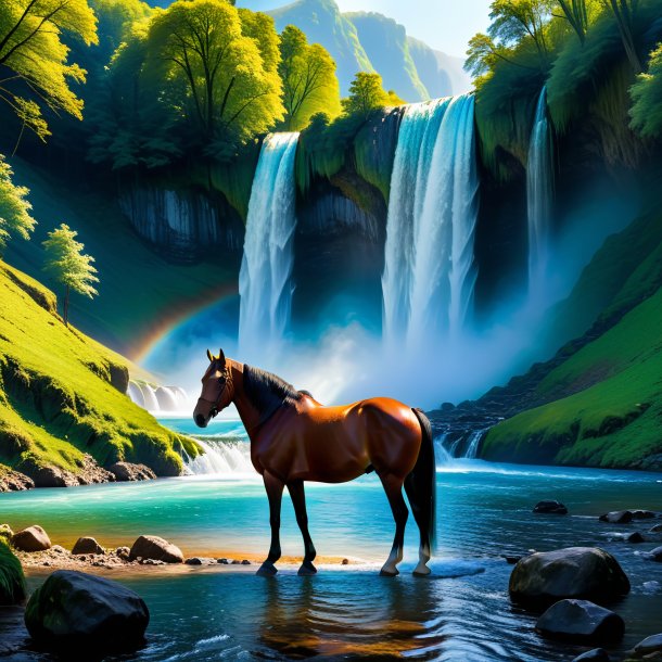 Pic of a waiting of a horse in the waterfall