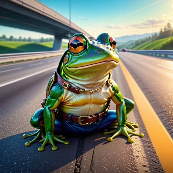 Illustration of a frog in a belt on the highway