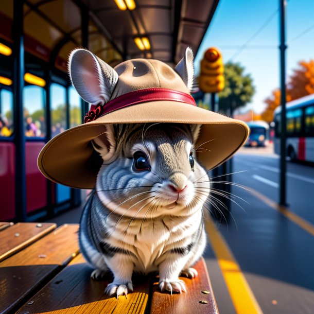 Image of a chinchillas in a hat on the bus stop