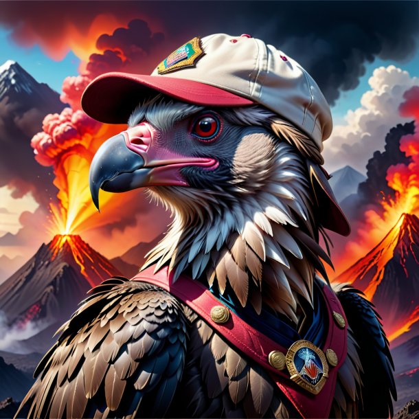 Illustration of a vulture in a cap in the volcano