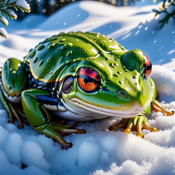 Foto de un sueño de una rana en la nieve