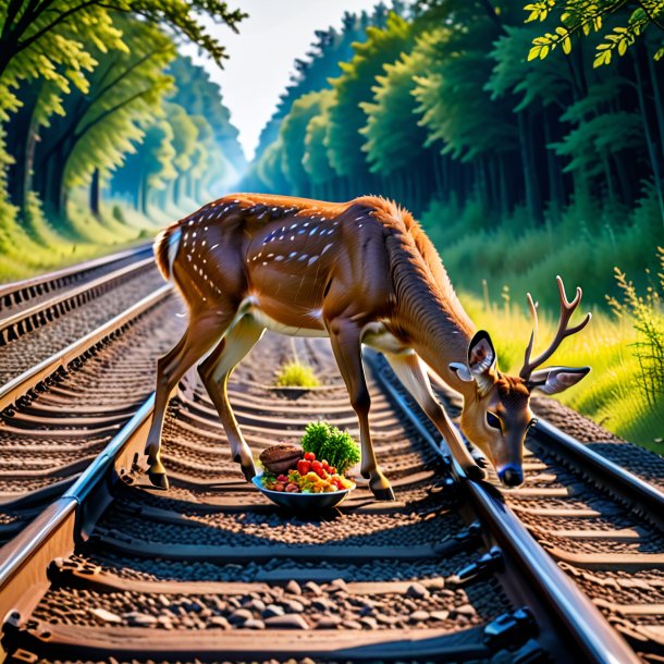 Picture of a eating of a deer on the railway tracks