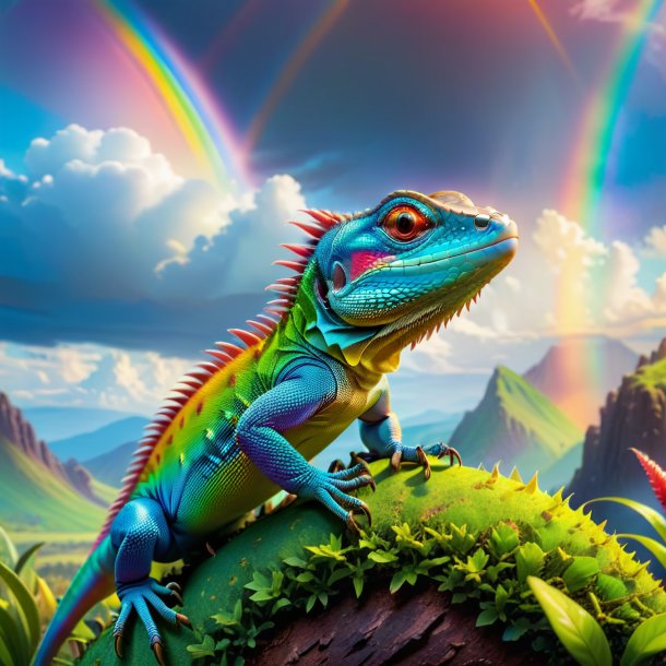 Photo of a playing of a lizard on the rainbow