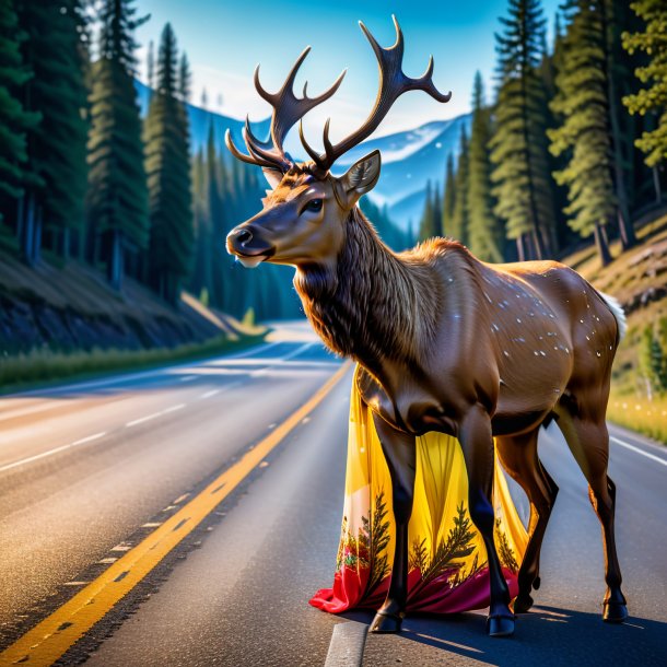 Image of a elk in a dress on the road