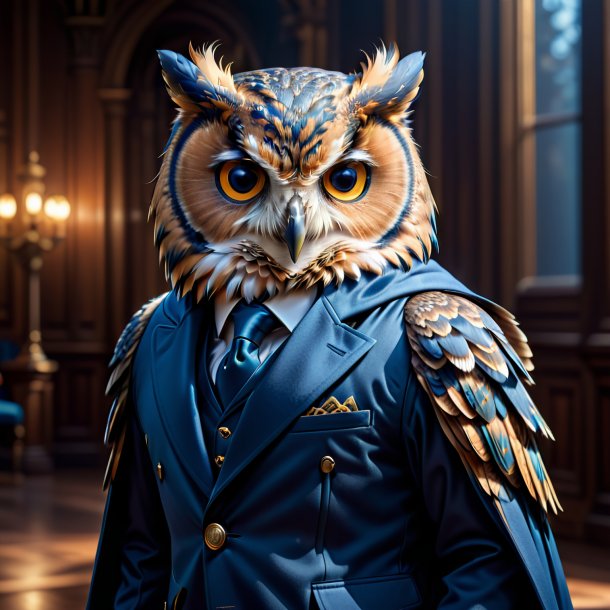 Picture of a owl in a blue coat