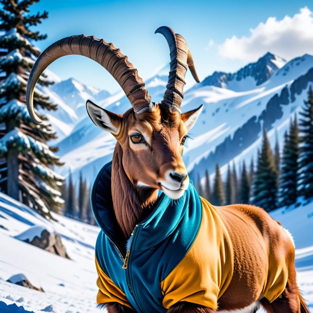 Image of a ibex in a hoodie in the snow