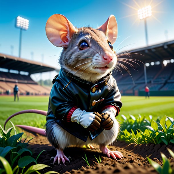 Picture of a rat in a gloves on the field