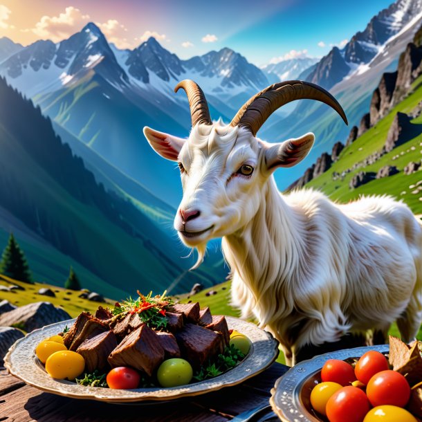 Image of a eating of a goat in the mountains