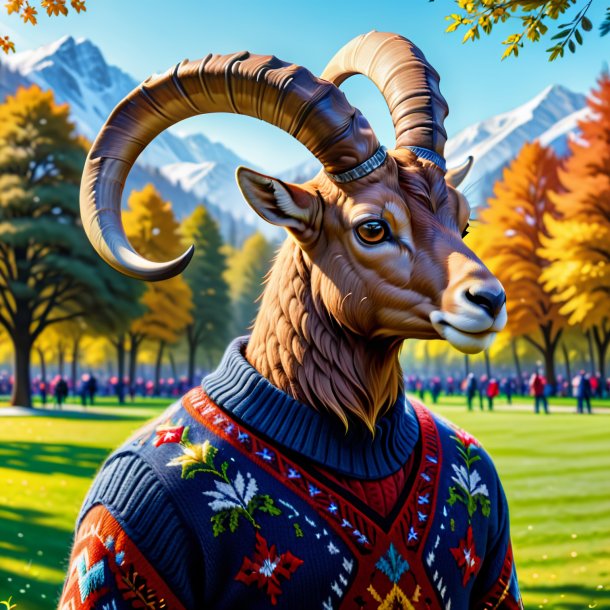 Drawing of a ibex in a sweater in the park