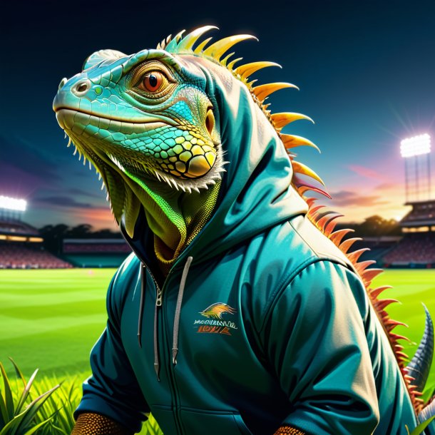 Drawing of a iguana in a hoodie on the field