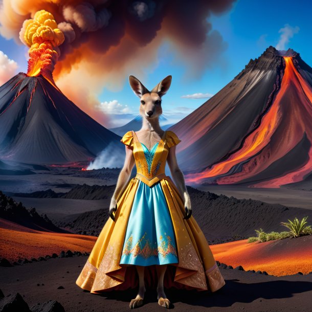 Picture of a kangaroo in a dress in the volcano