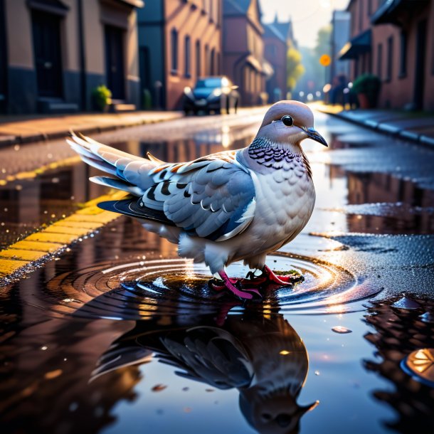 Image of a dove in a gloves in the puddle