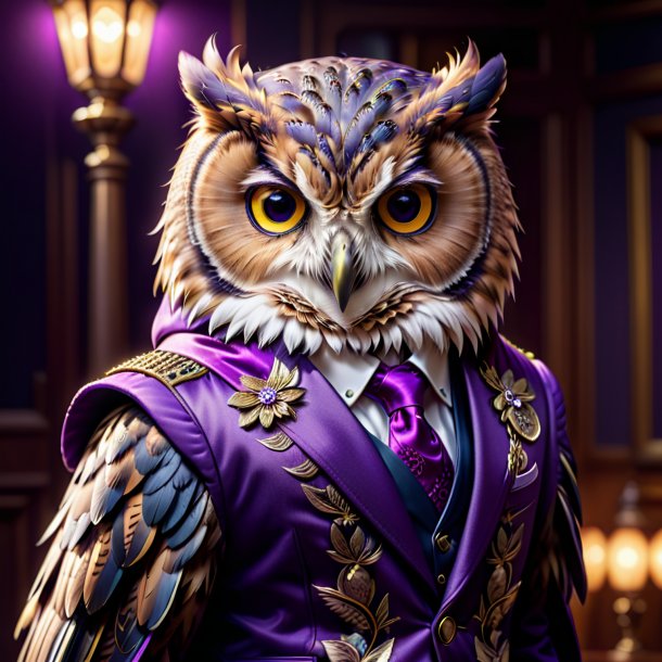 Pic of a owl in a purple jacket