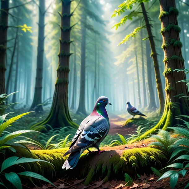 Image d'une attente d'un pigeon dans la forêt