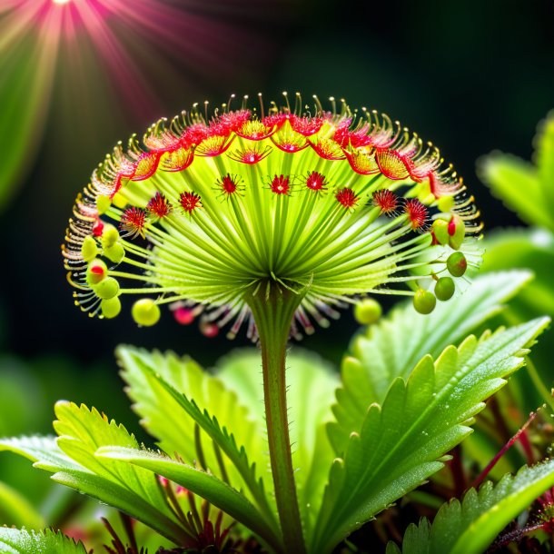 Uma foto de um sundew de limão de folhas redondas