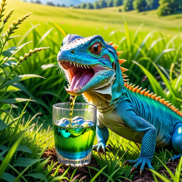 Photo of a drinking of a lizard in the meadow