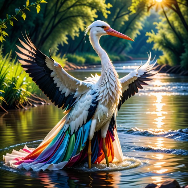 Photo of a stork in a dress in the river