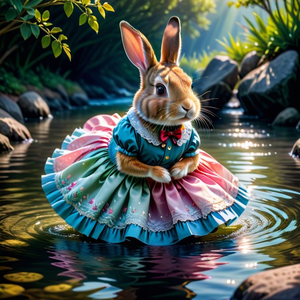 Photo of a rabbit in a skirt in the water