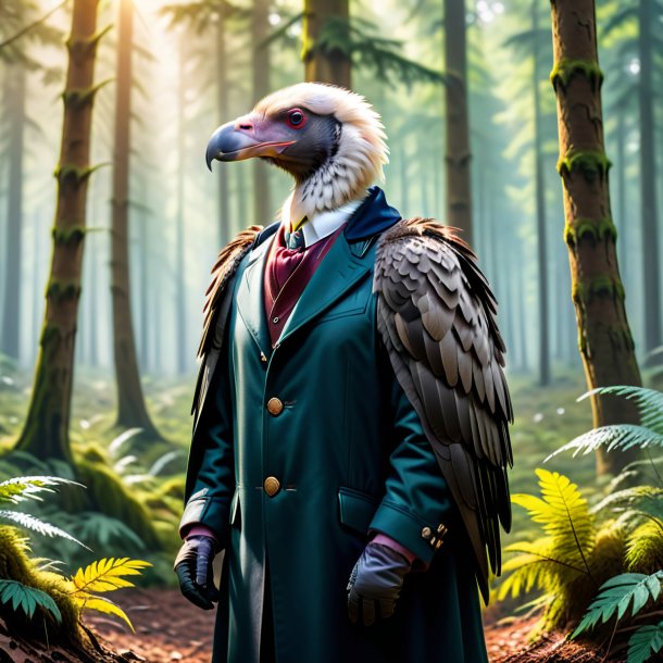 Picture of a vulture in a coat in the forest