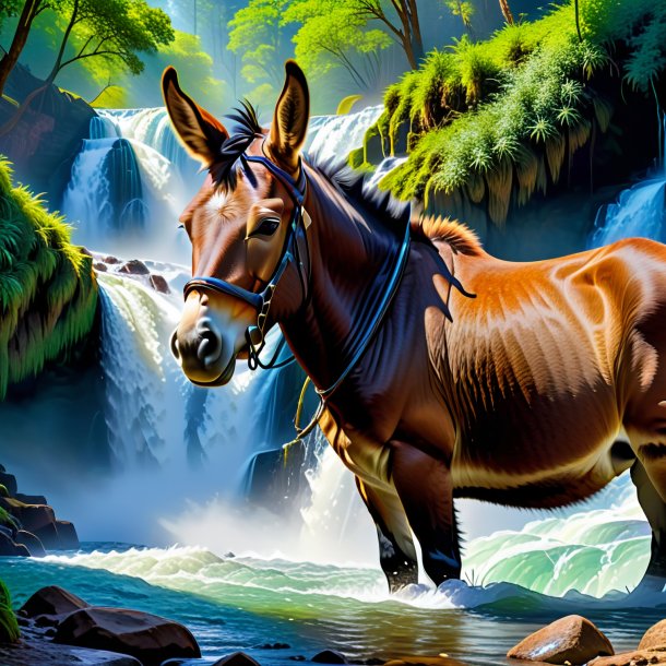 Picture of a sleeping of a mule in the waterfall