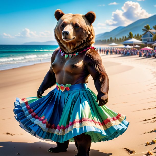 Photo of a bear in a skirt on the beach