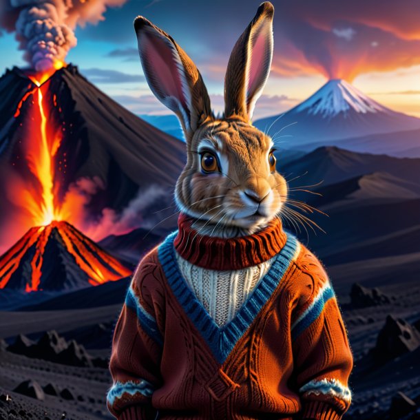 Image of a hare in a sweater in the volcano