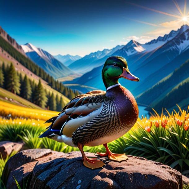 Photo of a duck in a belt in the mountains