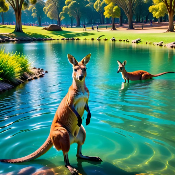 Photo of a swimming of a kangaroo in the park