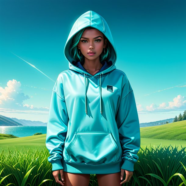 Illustration of a aquamarine hoodie from grass