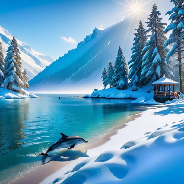 Image of a waiting of a dolphin in the snow