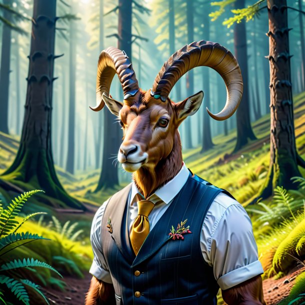 Picture of a ibex in a vest in the forest