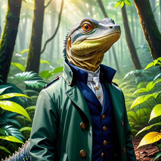 Illustration of a monitor lizard in a coat in the forest