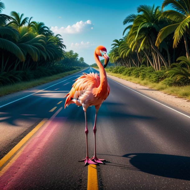 Imagem de uma raiva de um flamingo na estrada