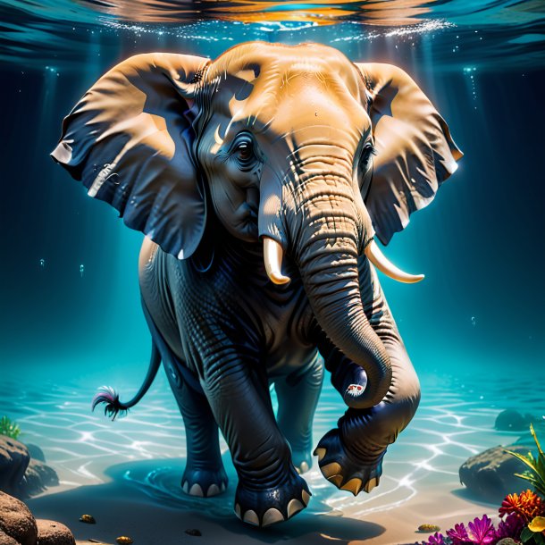 Image of a elephant in a gloves in the water