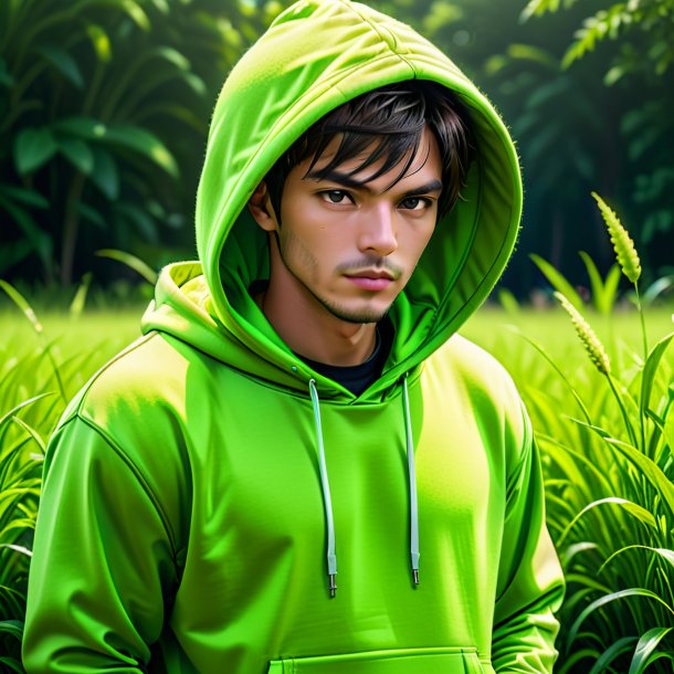 Photography of a lime hoodie from grass