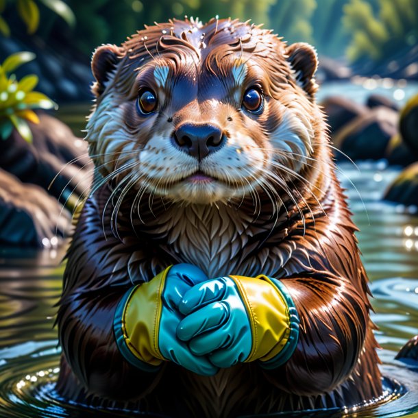 Image of a otter in a gloves in the river