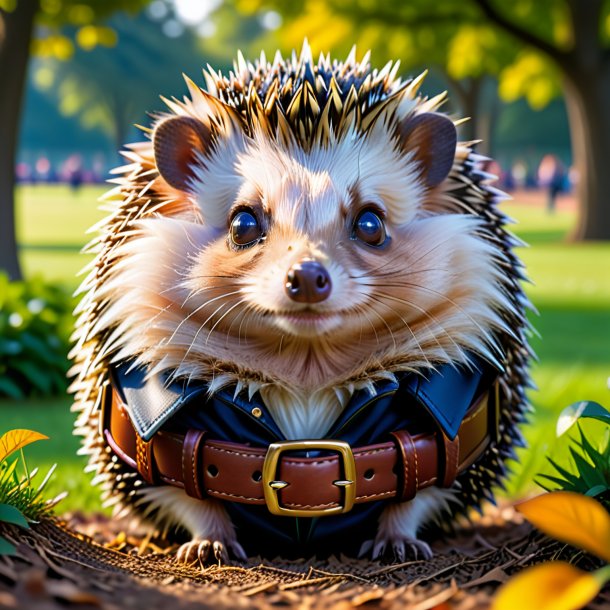 Image of a hedgehog in a belt in the park