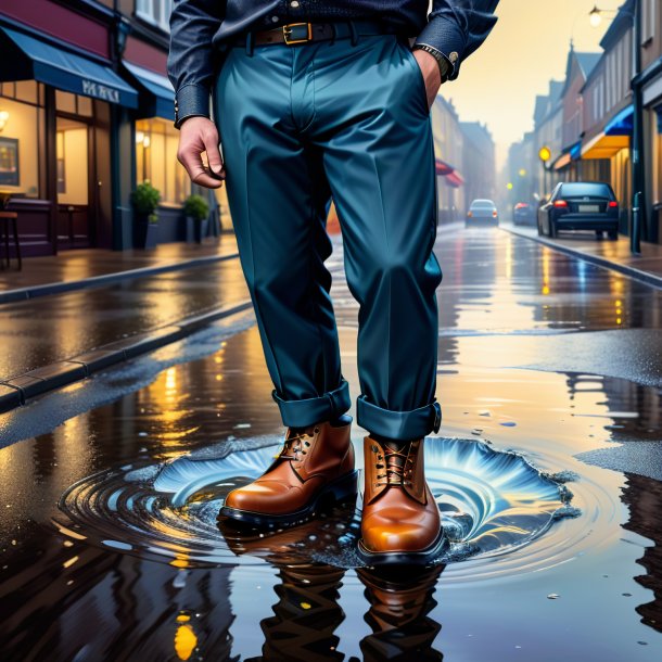 Drawing of a haddock in a trousers in the puddle