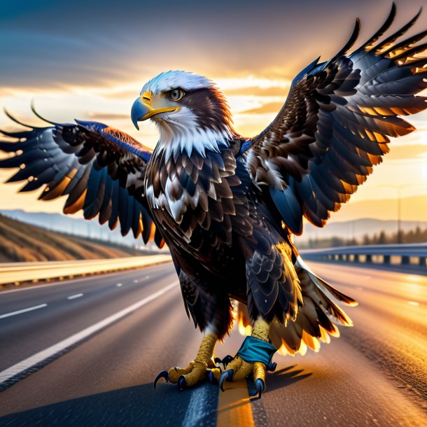 Imagen de un águila en guantes en la carretera