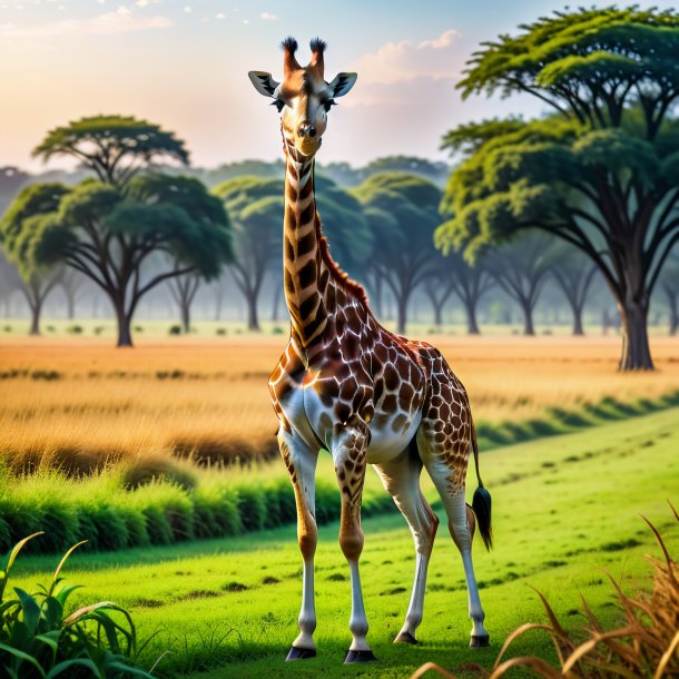 Pic of a playing of a giraffe on the field