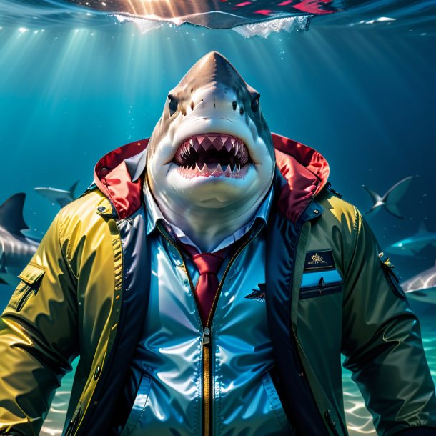 Photo of a shark in a jacket in the water