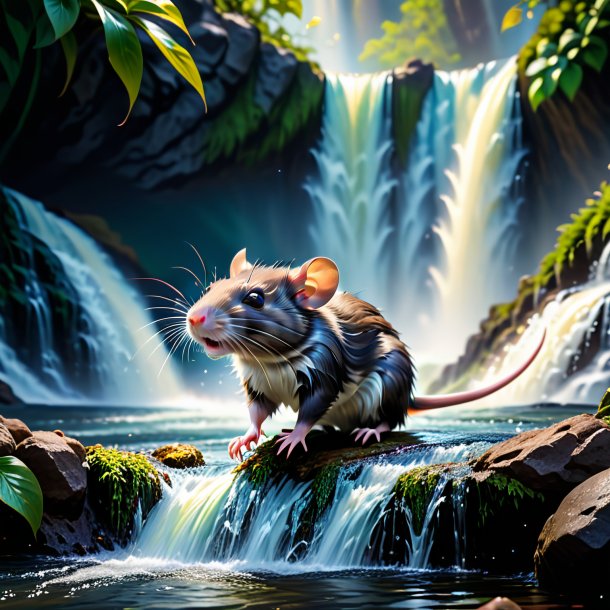 Image of a playing of a rat in the waterfall