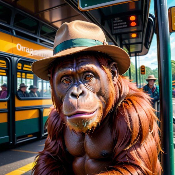 Illustration of a orangutan in a hat on the bus stop