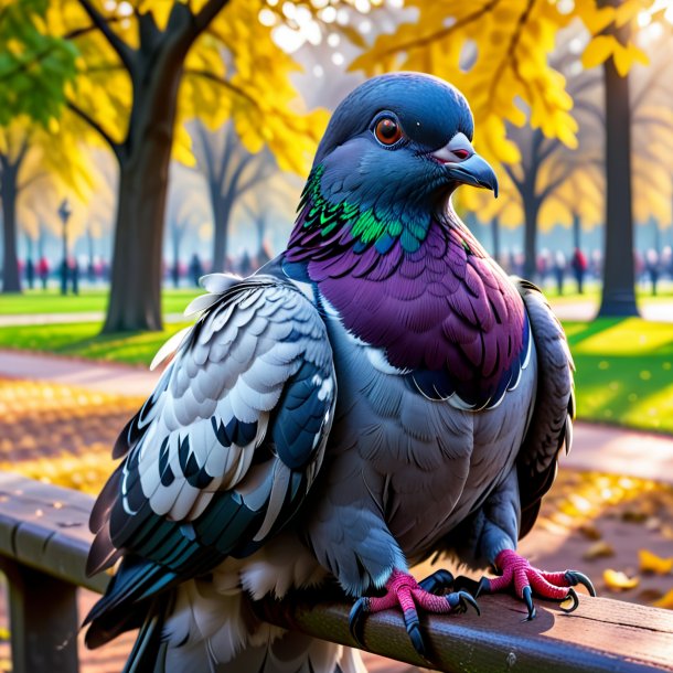 Foto de um pombo em uma luvas no parque