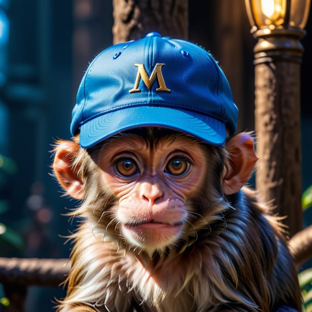 Foto de um macaco em uma tampa azul