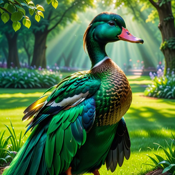 Imagen de un pato en un vestido verde