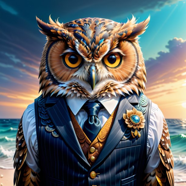 Illustration of a owl in a vest in the sea